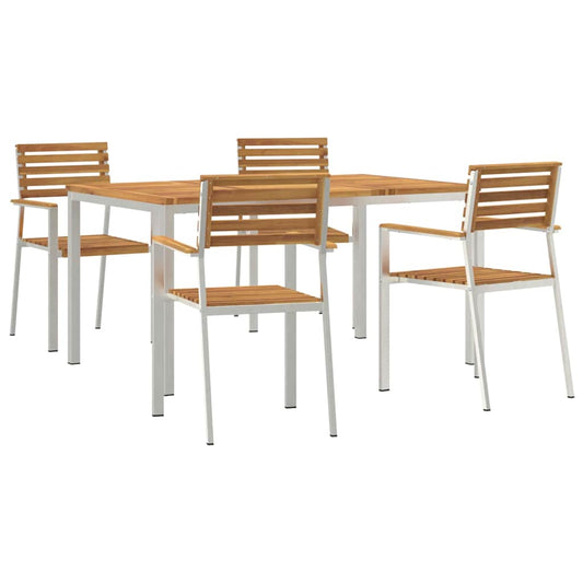 Garden Dining Set 5 pcs Solid Acacia Wood and Stainless Steel Garden Dining Set 5 pcs Solid Acacia Wood and Stainless Steel