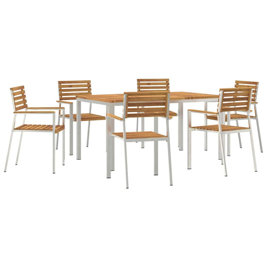 Garden Dining Set 7 pcs Solid Acacia Wood and Stainless Steel Garden Dining Set 7 pcs Solid Acacia Wood and Stainless Steel