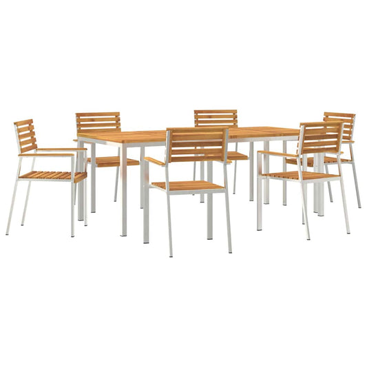 Garden Dining Set 7 pcs Solid Acacia Wood and Stainless Steel Garden Dining Set 7 pcs Solid Acacia Wood and Stainless Steel