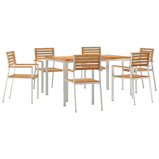 Garden Dining Set 7 pcs Solid Teak Wood and Stainless Steel Garden Dining Set 7 pcs Solid Teak Wood and Stainless Steel