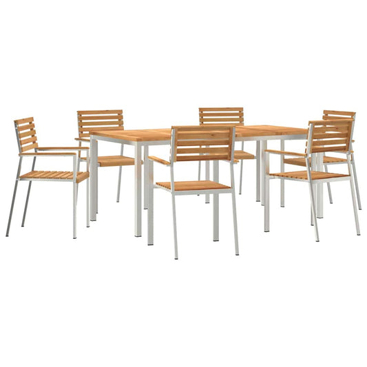 Garden Dining Set 7 pcs Solid Teak Wood and Stainless Steel Garden Dining Set 7 pcs Solid Teak Wood and Stainless Steel