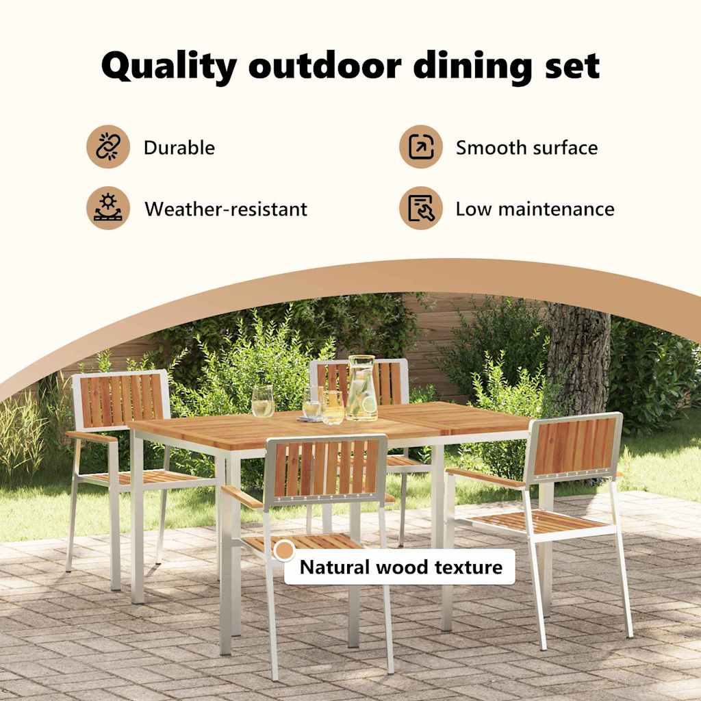 Outdoor Dining Set 5 pcs Solid Acacia Wood and Stainless Steel