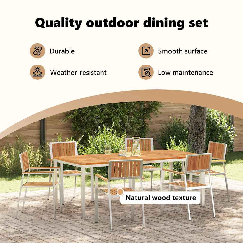 Outdoor Dining Set 7 pcs Solid Acacia Wood and Stainless Steel