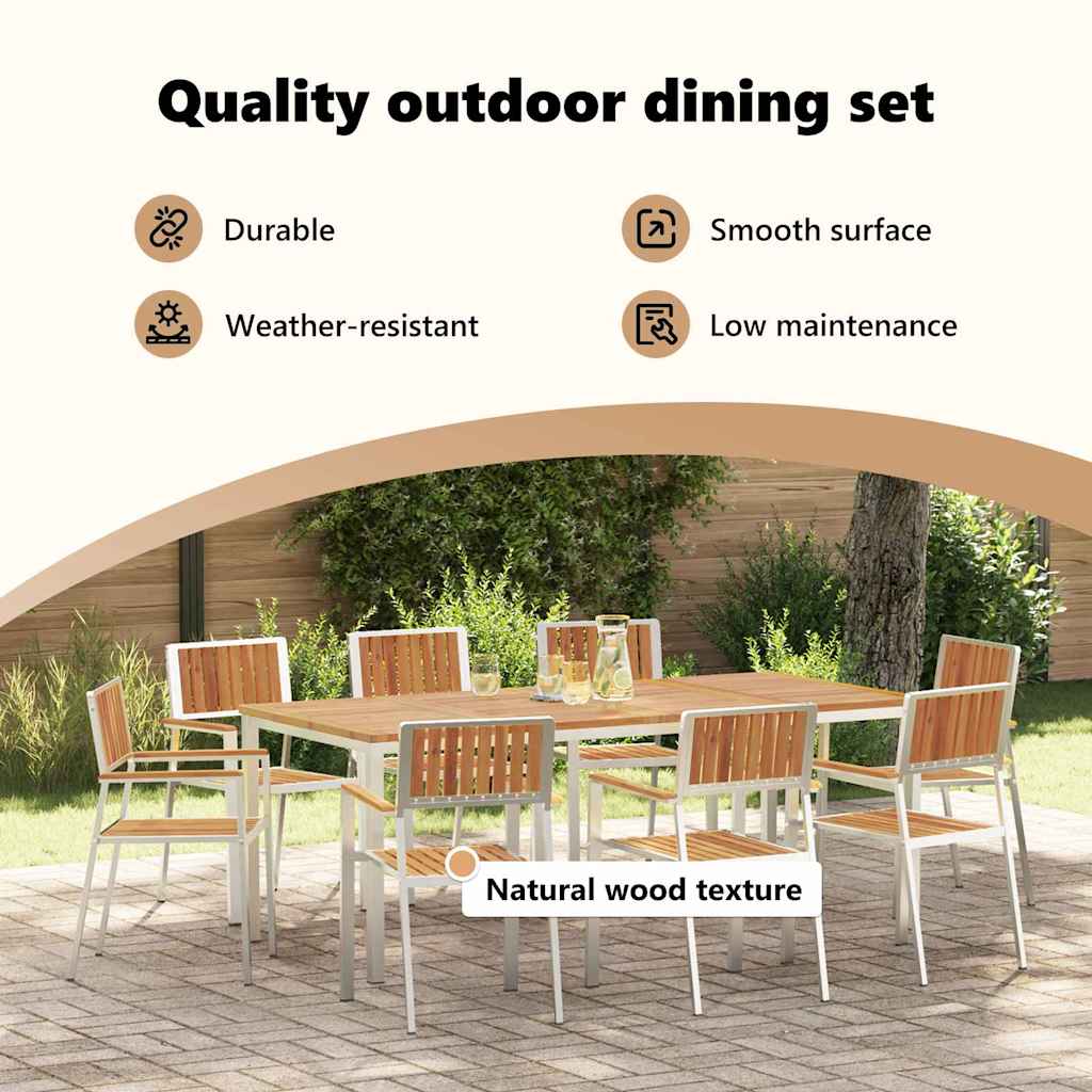 Outdoor Dining Set 9 pcs Solid Acacia Wood and Stainless Steel