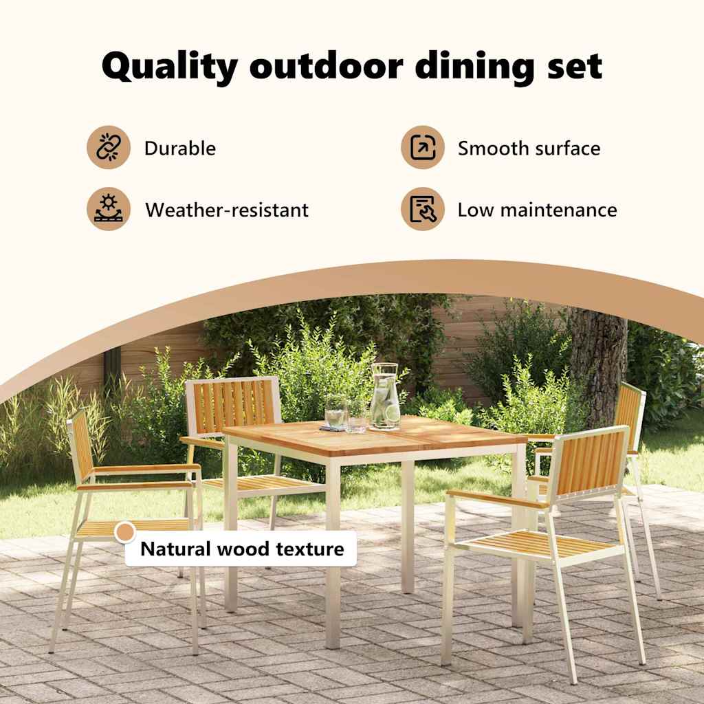 Outdoor Dining Set 5 pcs Solid Teak Wood and Stainless Steel