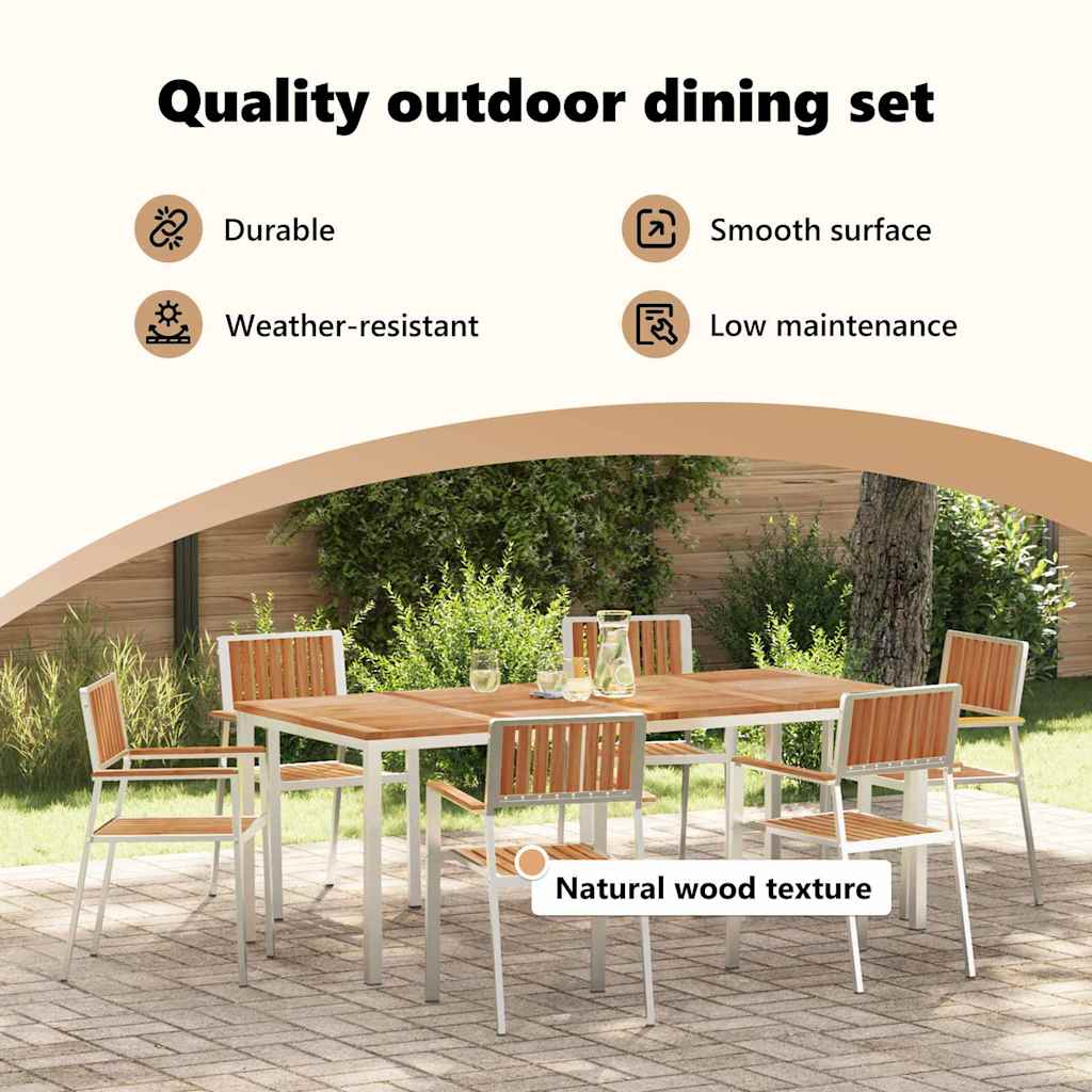 Outdoor Dining Set 7 pcs Solid Teak Wood and Stainless Steel