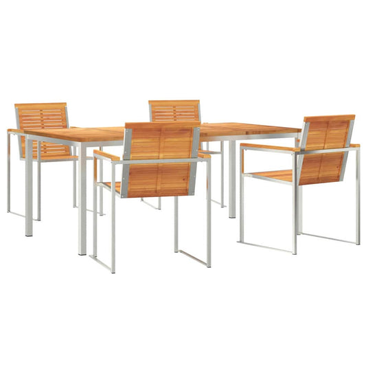 Garden Dining Set 5 pcs Solid Acacia Wood and Stainless Steel Garden Dining Set 5 pcs Solid Acacia Wood and Stainless Steel