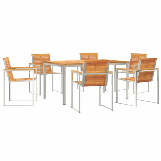 Garden Dining Set 7 pcs Solid Acacia Wood and Stainless Steel Garden Dining Set 7 pcs Solid Acacia Wood and Stainless Steel
