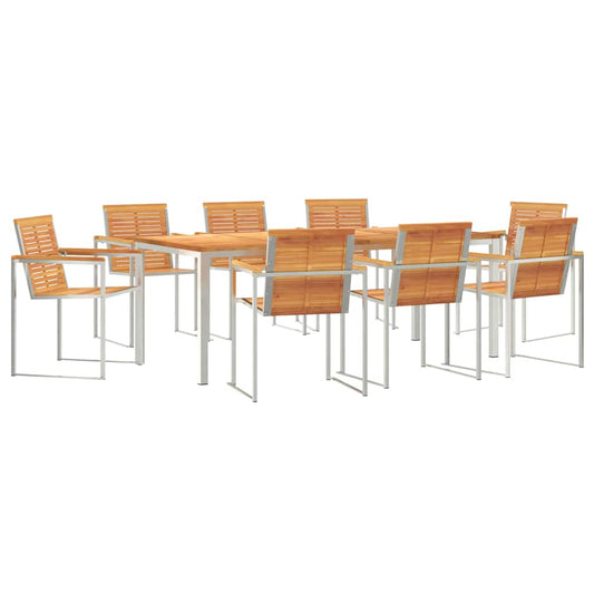 Garden Dining Set 9 pcs Solid Acacia Wood and Stainless Steel Garden Dining Set 9 pcs Solid Acacia Wood and Stainless Steel