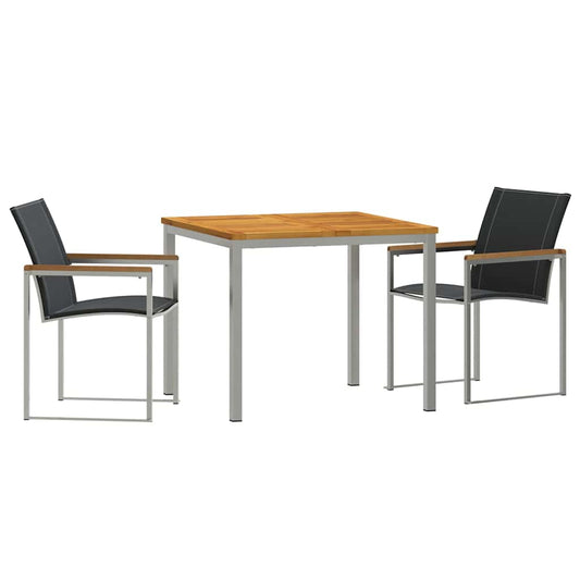 Garden Dining Set 3 pcs Solid Acacia Wood and Stainless Steel Garden Dining Set 3 pcs Solid Acacia Wood and Stainless Steel