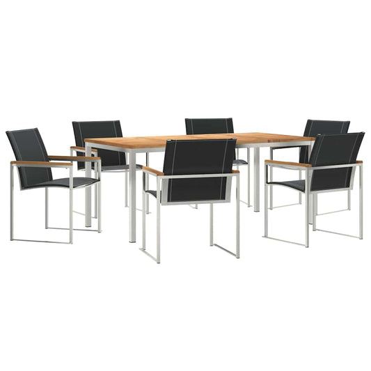 Garden Dining Set 7 pcs Solid Acacia Wood and Stainless Steel Garden Dining Set 7 pcs Solid Acacia Wood and Stainless Steel