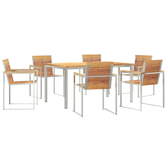Garden Dining Set 7 pcs Solid Teak Wood and Stainless Steel Garden Dining Set 7 pcs Solid Teak Wood and Stainless Steel