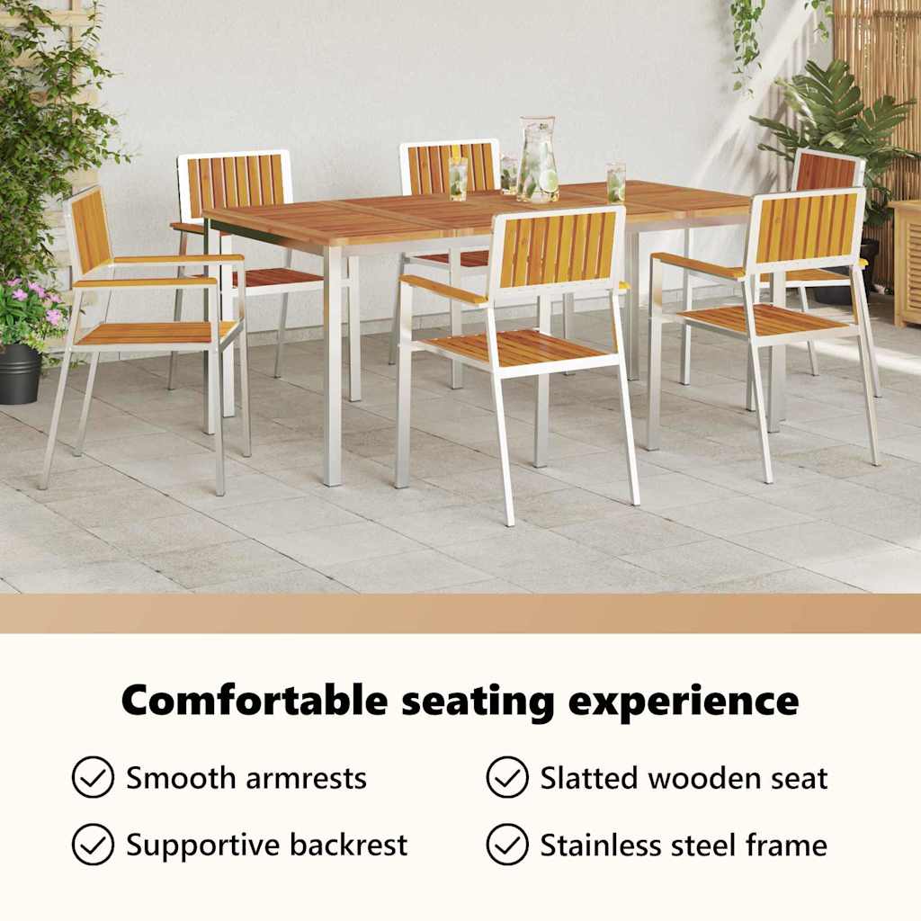 Garden Chair 6 pcs Solid Acacia Wood and Stainless Steel