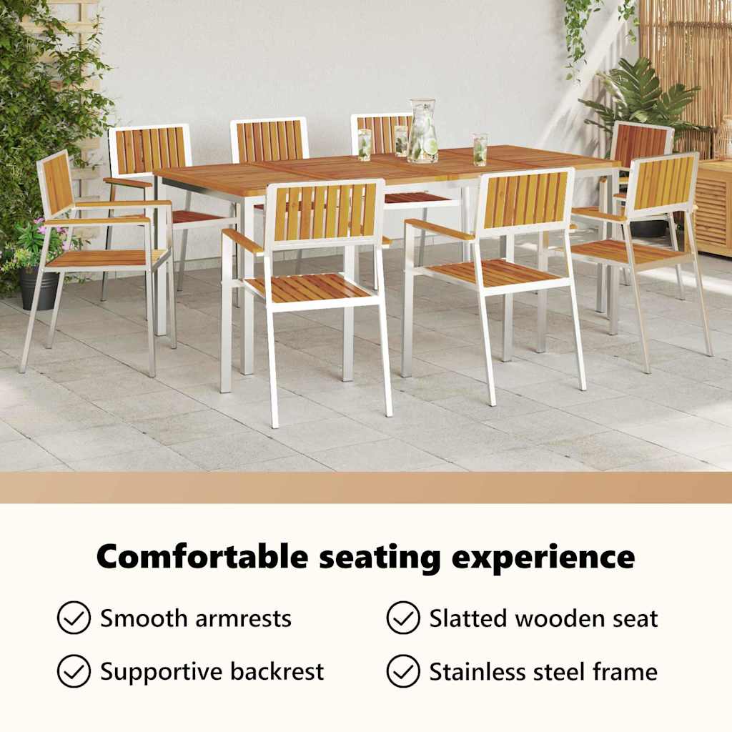 Garden Chair 8 pcs Solid Acacia Wood and Stainless Steel