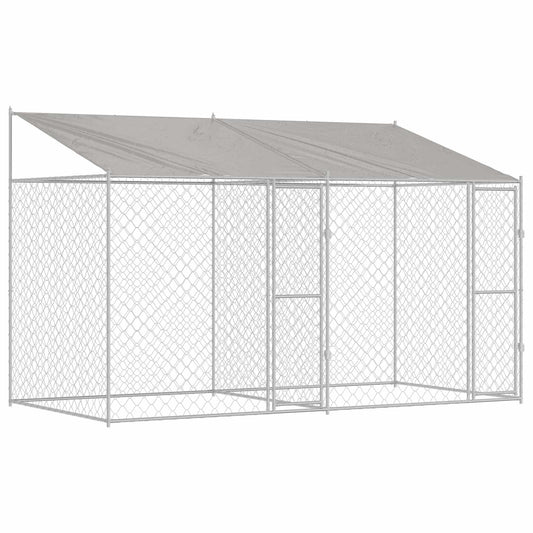Dog Cage with Roof Silver 400 x 200 x 256 cm Steel and PE Dog Cage with Roof Silver 400 x 200 x 256 cm Steel and PE