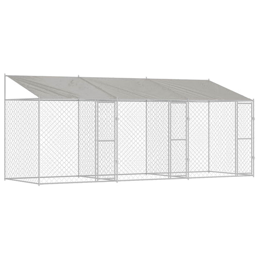 Dog Cage with Roof Silver 600 x 200 x 256 cm Steel and PE Dog Cage with Roof Silver 600 x 200 x 256 cm Steel and PE
