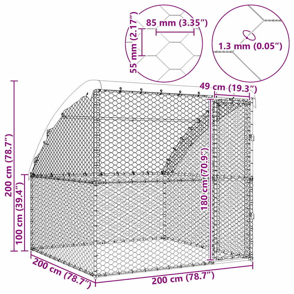Dog Kennel with Storage Silver 2 x 2 x 2 m Galvanised steel