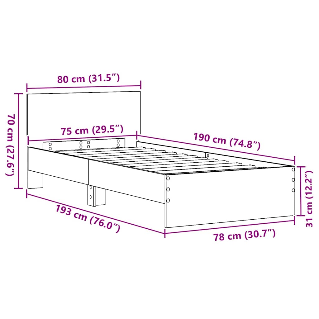 Bed Frame with Headboard Old Wood 75 x 190 cm Engineered Wood