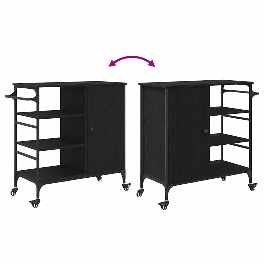 Kitchen Trolley Black Oak 87.5 x 39 x 84.5 cm Engineered Wood
