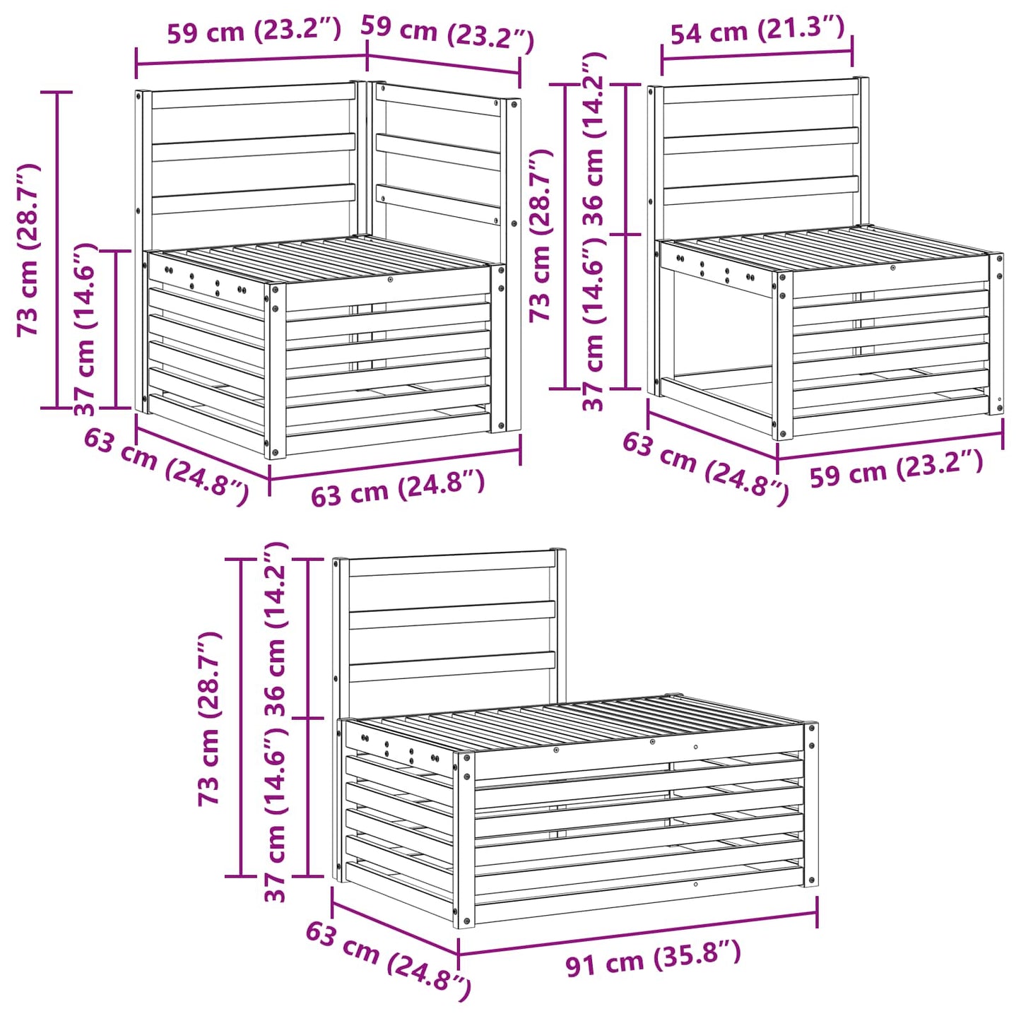 Outdoor Sofa Set 4 Piece Natural Solid Acacia Wood