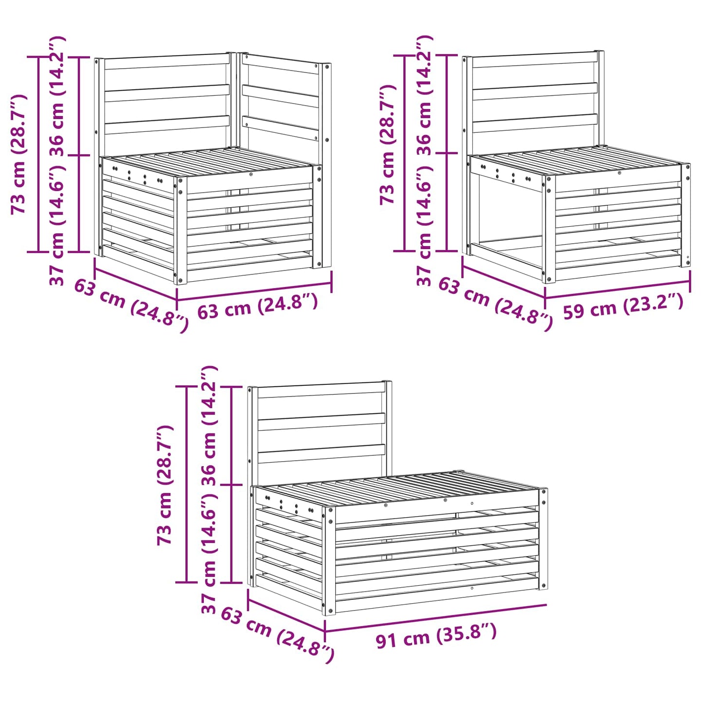 Outdoor Sofa Set Natural 273 x 213.5 x 73 cm Solid Acacia Wood