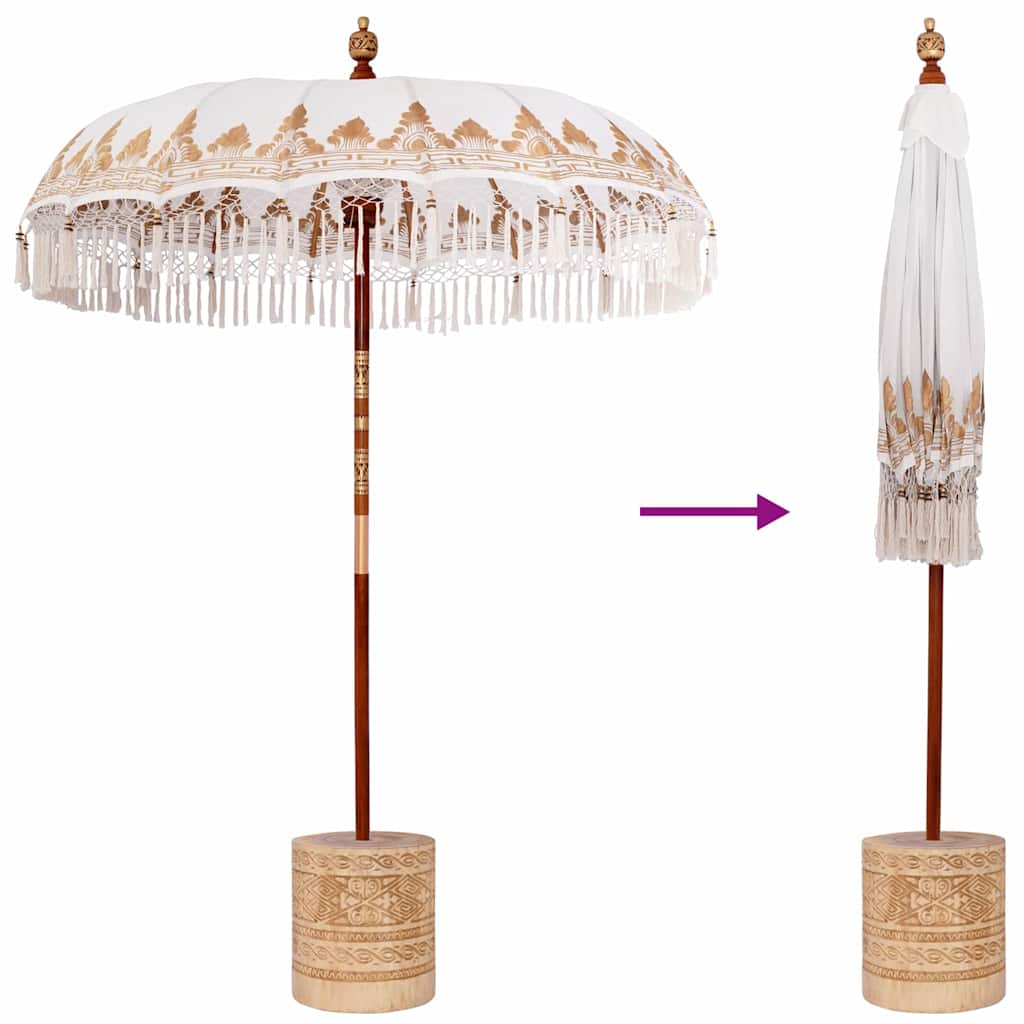 Balinese Parasol Cream 180-190 cm Cotton and solid wood
