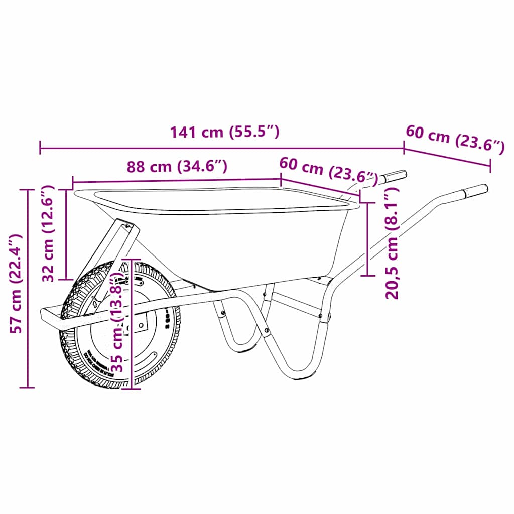 Wheelbarrow Silver and Black 141 x 60 x 57 cm Steel
