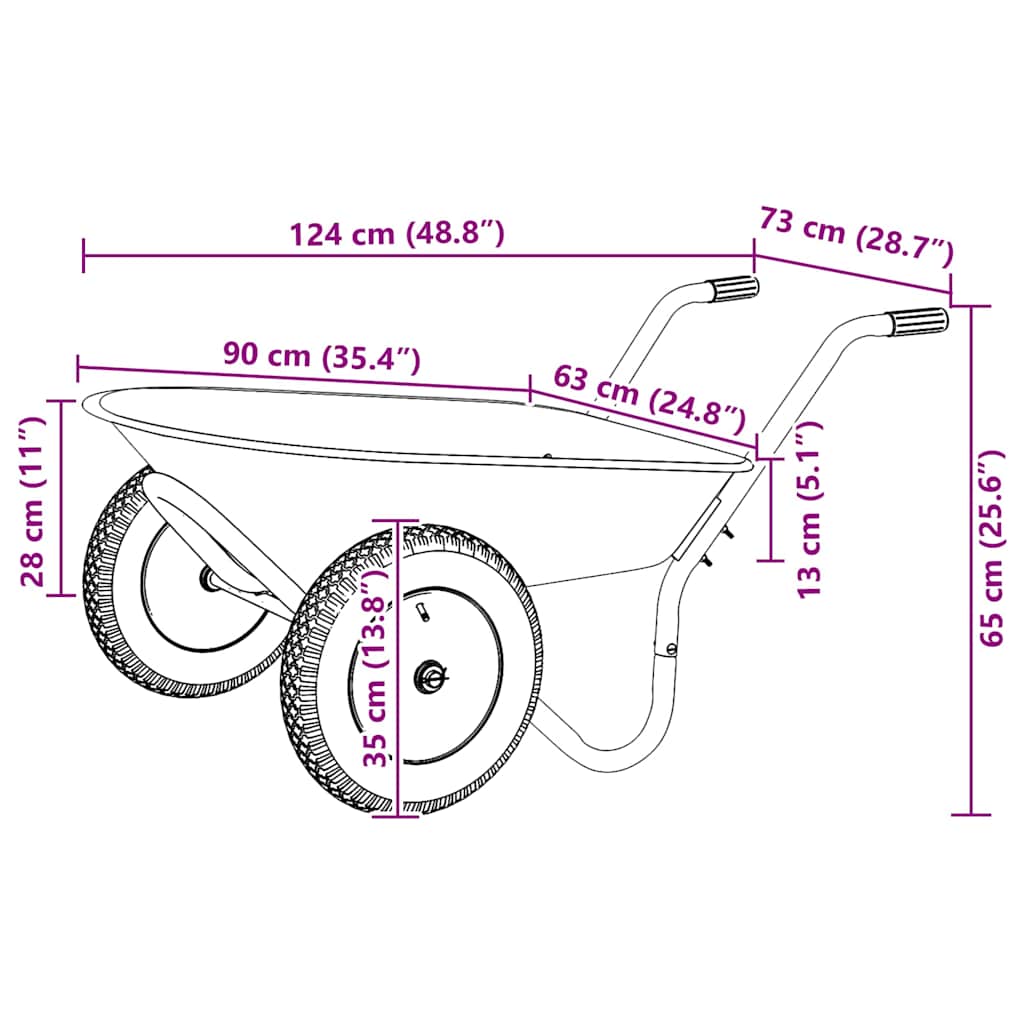 Wheelbarrow Silver and Black 124 x 73 x 65 cm Steel