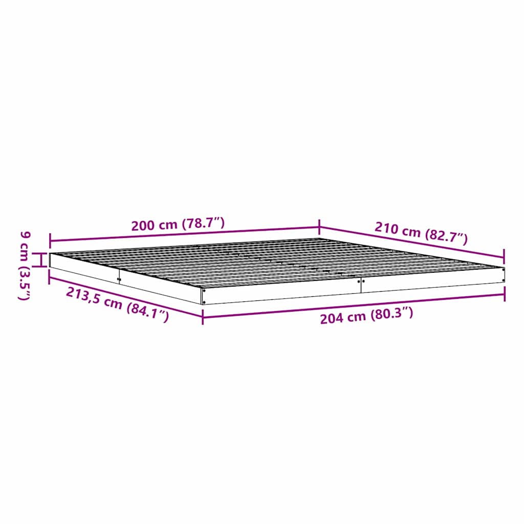 Floor Bed Frame Natural 213.5 x 204 x 9 cm Solid Pine Wood