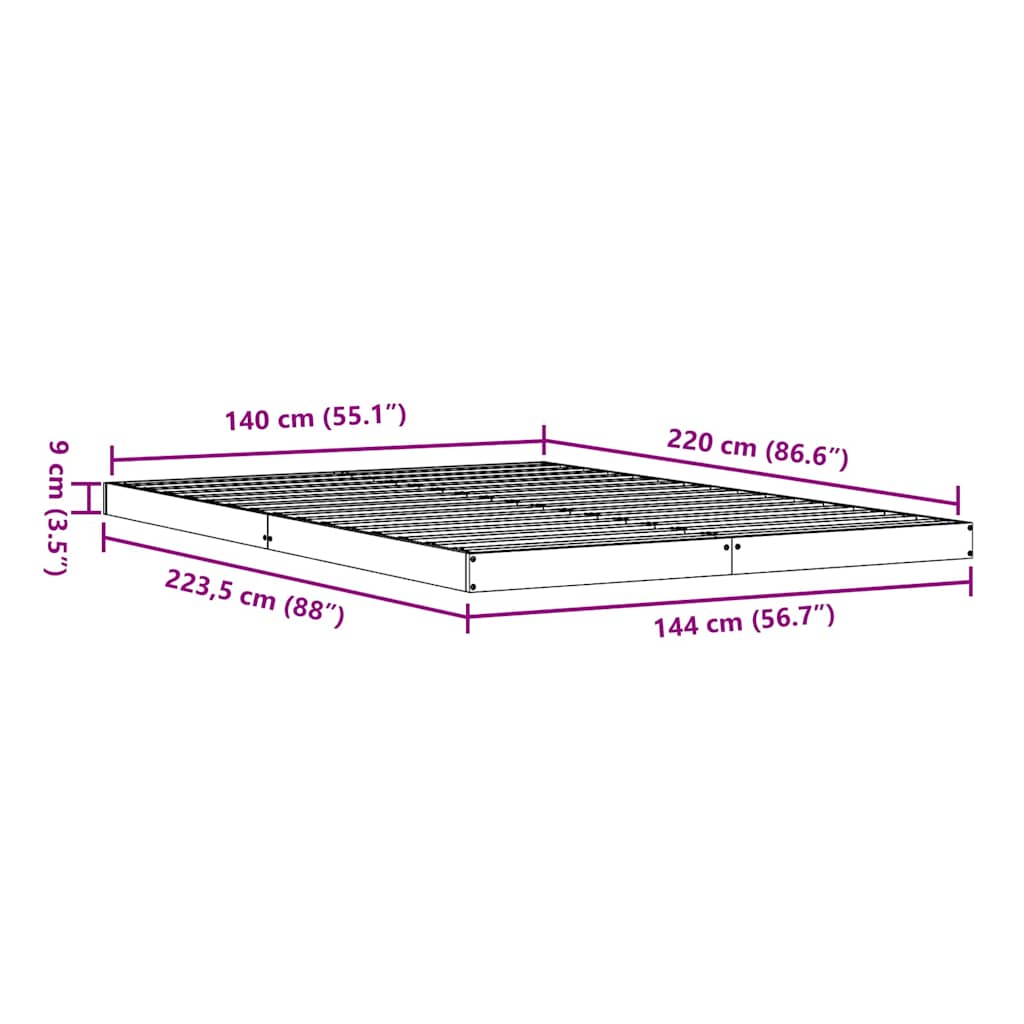Floor Bed Frame White 140 x 220 cm Solid Pine Wood