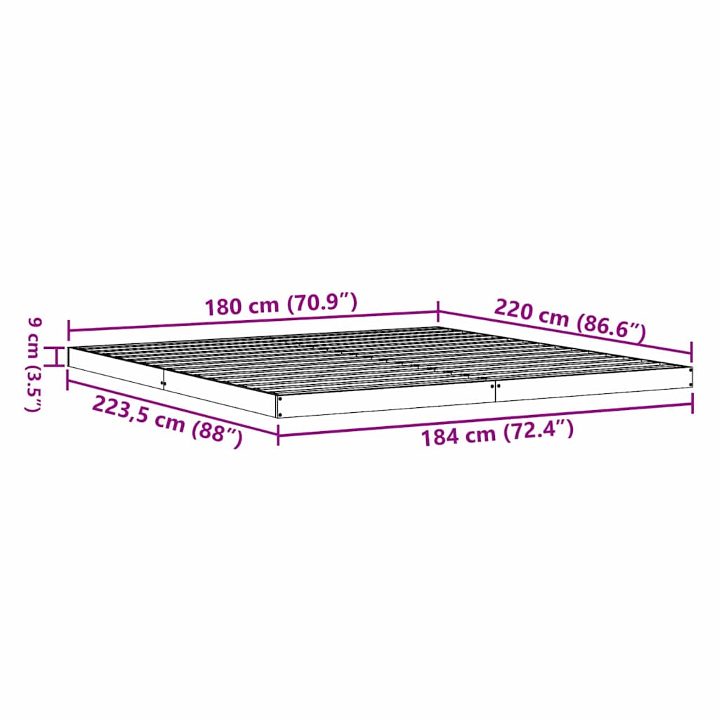 Floor Bed Frame Natural 180 x 220 cm Solid Pine Wood