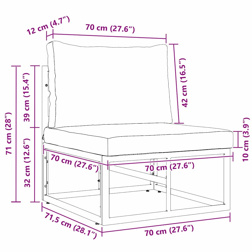 Outdoor Furniture with Cushion Black 70 x 71.5 x 71 cm Metal