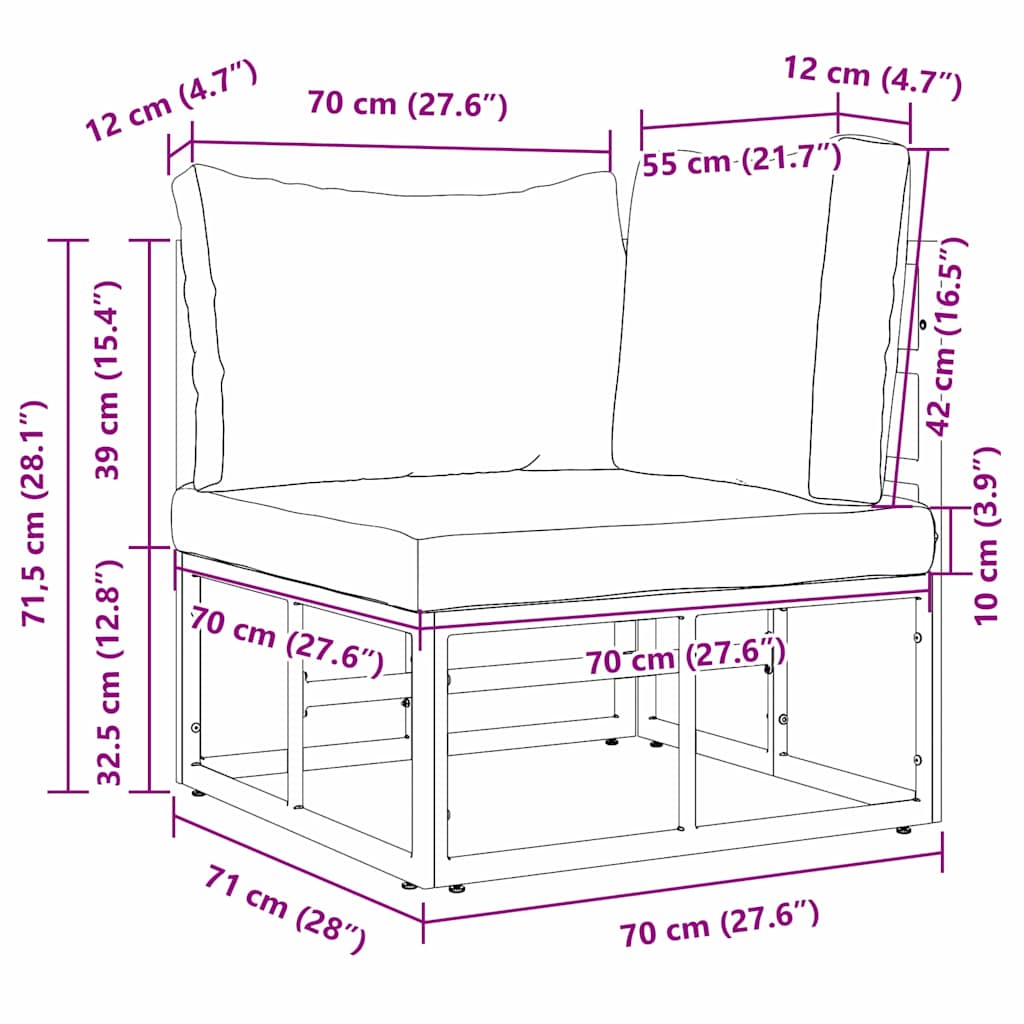Outdoor Furniture with Cushion Black 71.5 x 71.5 x71 cm Metal