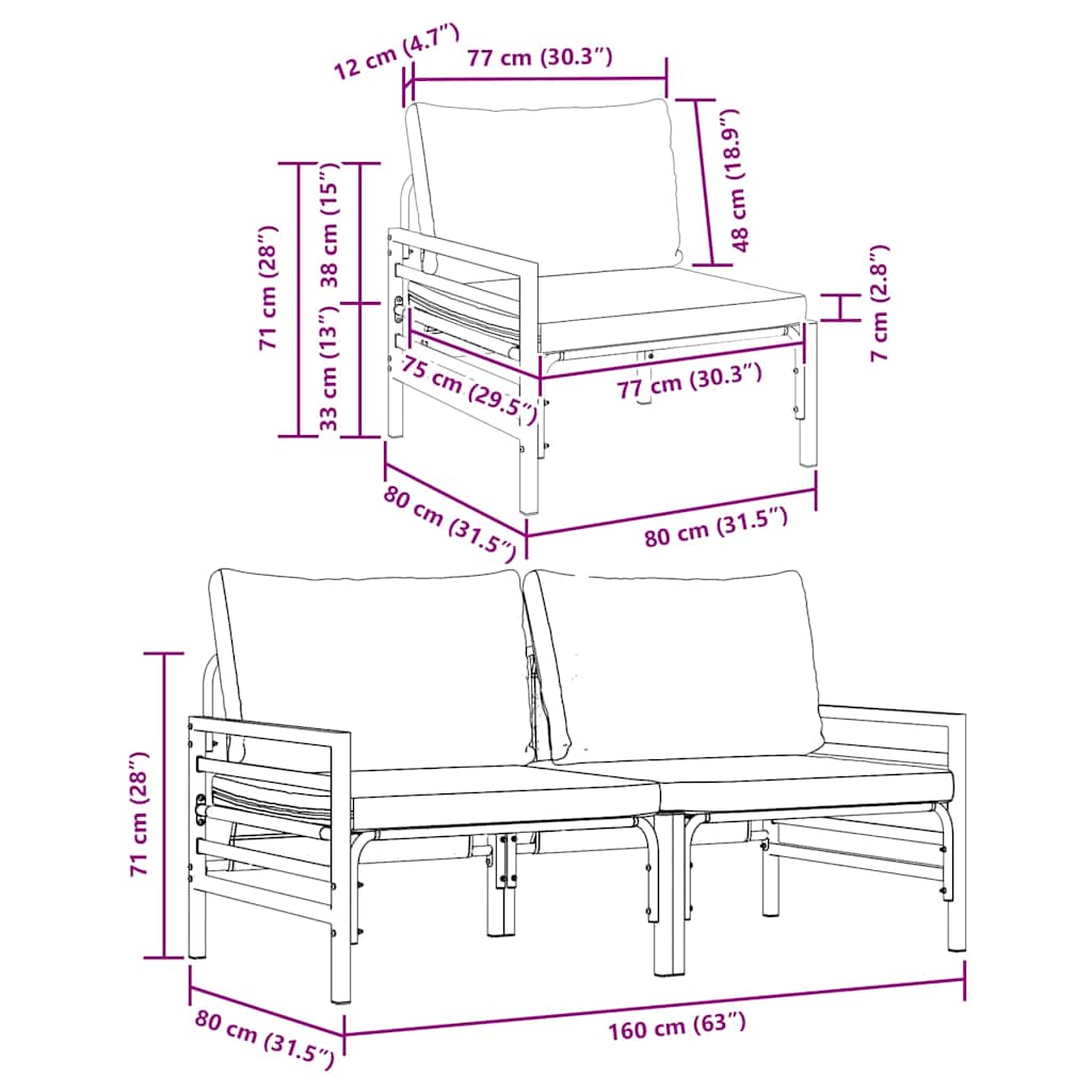 Outdoor Furniture 2 pcs Anthracite 80 x 80 x 71 cm Steel