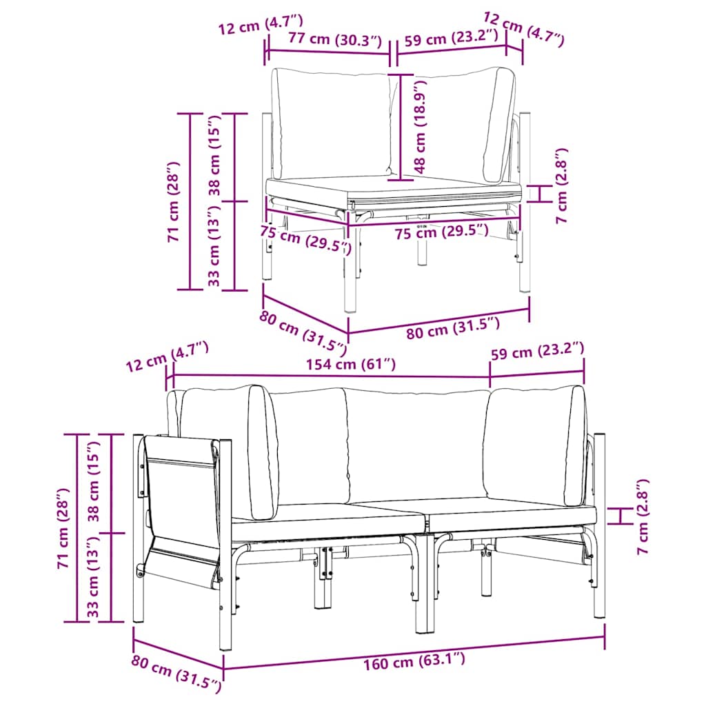 Outdoor Furniture 2 pcs Anthracite 80 x 80 x 71 cm Steel