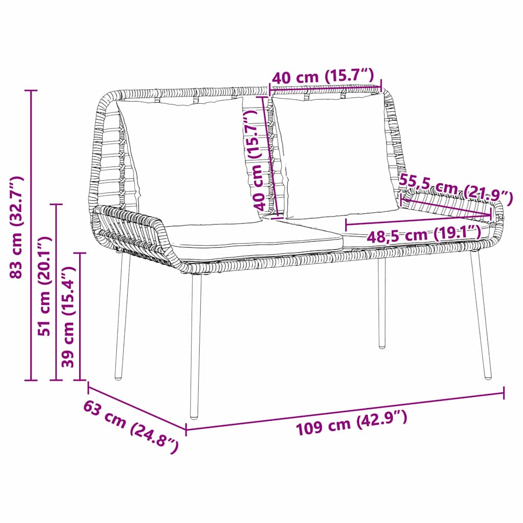 Garden Bench Black and Anthracite Poly Rattan