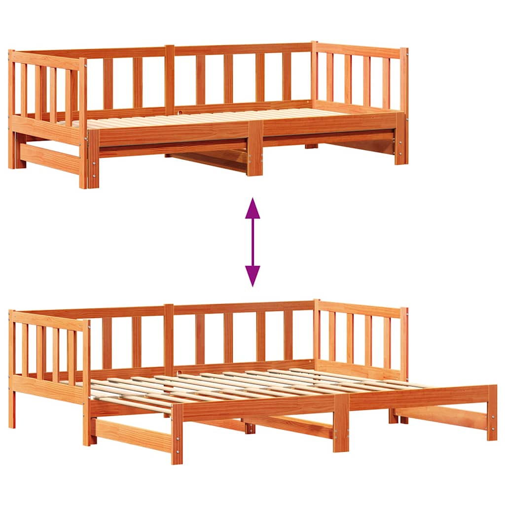 Pull-out Day Bed Wax Brown 193.5 x 184 x 66 cm Solid Pine Wood