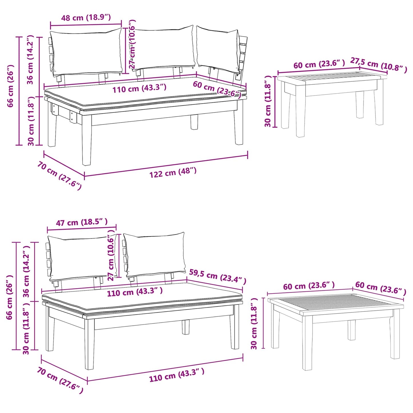 Garden Sofa Set 4 pcs Brown and Cream