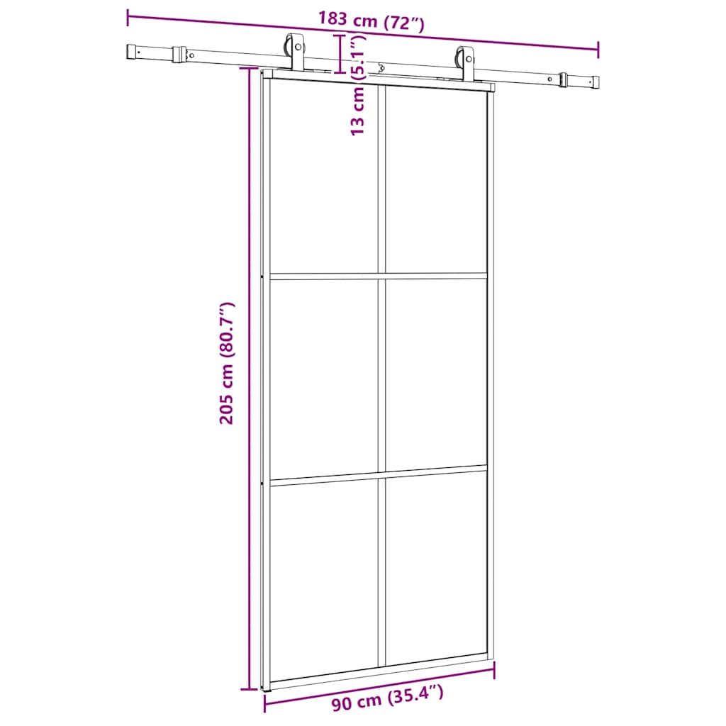 Sliding Door with Hardware Set Black 90x205 cm ESG Glass