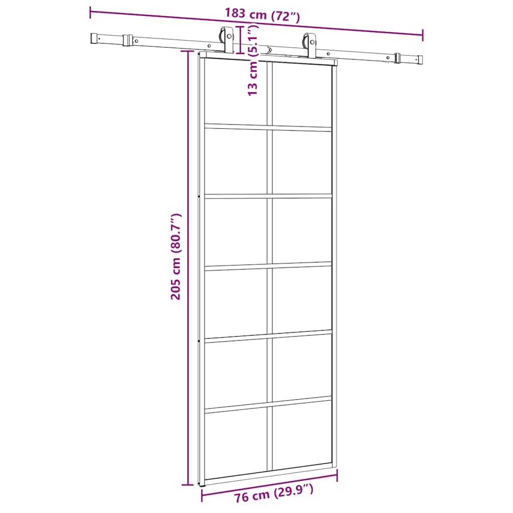 Sliding Door with Hardware Set Black 76x205 cm ESG Glass