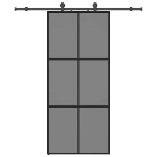 Sliding Door with Hardware Set Black 90x205 cm Tempered Glass Sliding Door with Hardware Set Black 90x205 cm Tempered Glass