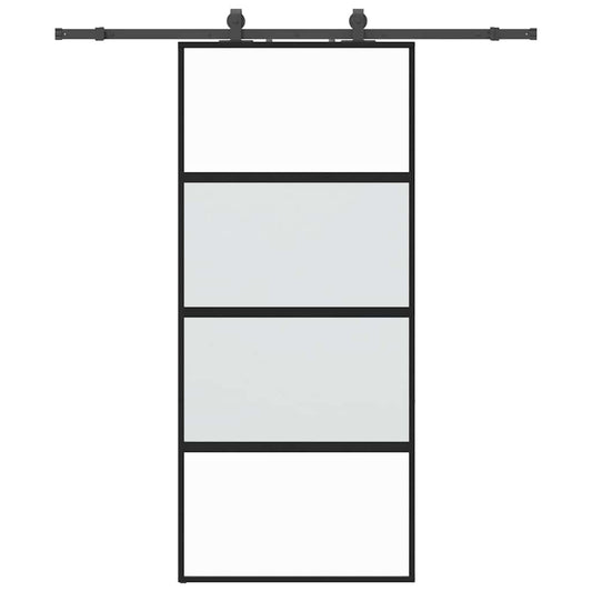Sliding Door with Hardware Set Black 90x205 cm Tempered Glass Sliding Door with Hardware Set Black 90x205 cm Tempered Glass