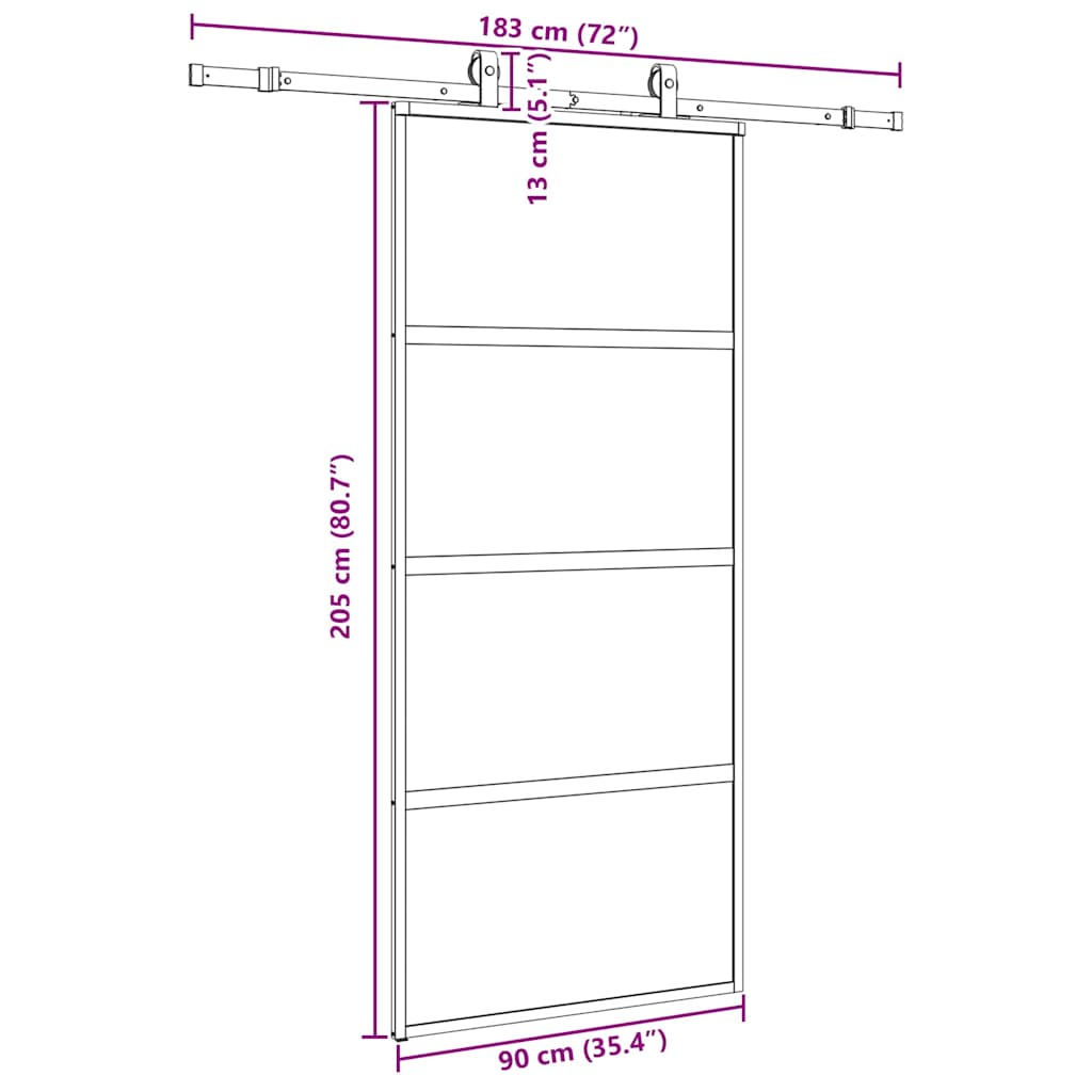 Sliding Door with Hardware Set Black 90x205 cm Tempered Glass