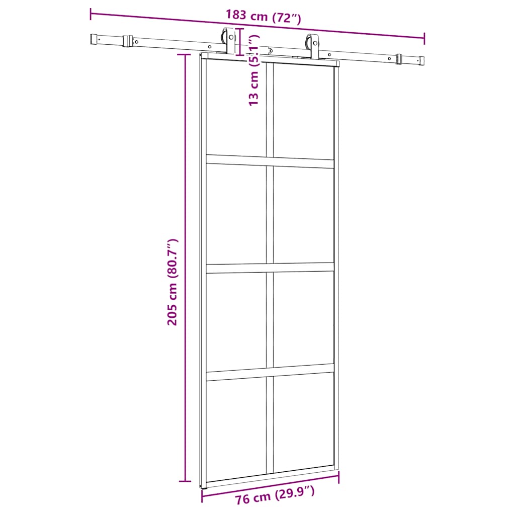 Sliding Door with Hardware Set Black 76x205 cm Tempered Glass