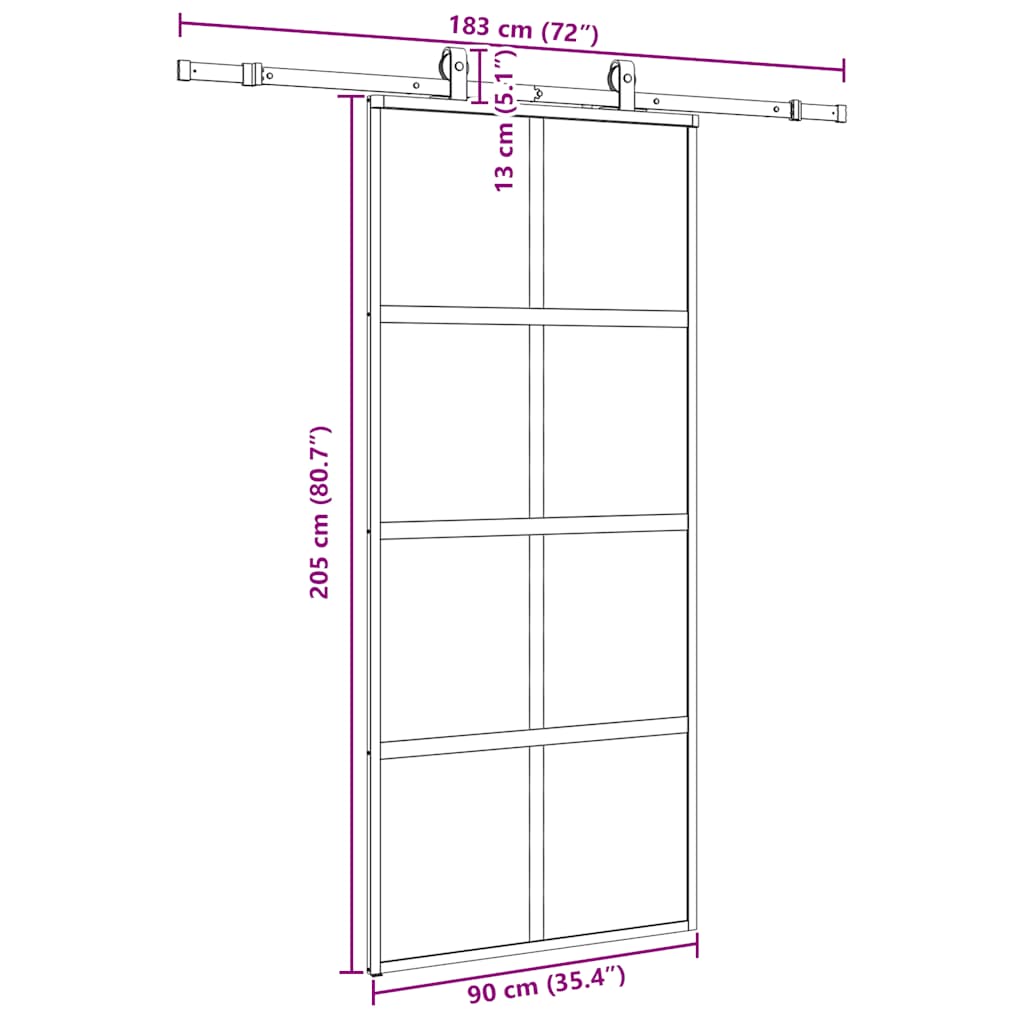 Sliding Door with Hardware Set Black 90x205 cm Tempered Glass