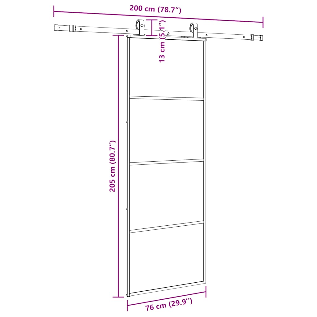 Sliding Door with Hardware Set Black 76x205 cm ESG Glass