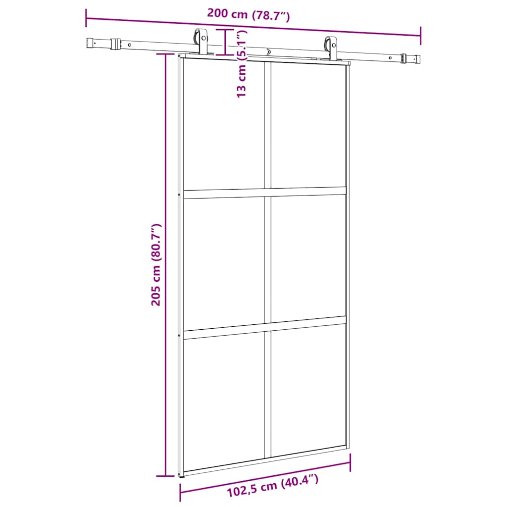 Sliding Door with Hardware Set Black 102.5x205cm Tempered Glass