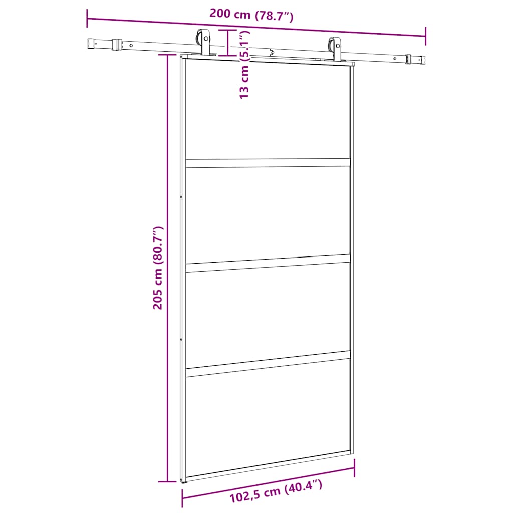 Sliding Door with Hardware Set Black 102.5x205cm Tempered Glass