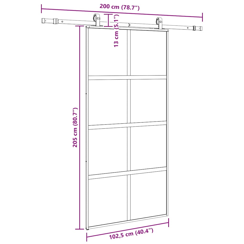 Sliding Door with Hardware Set Black 102.5x205cm Tempered Glass