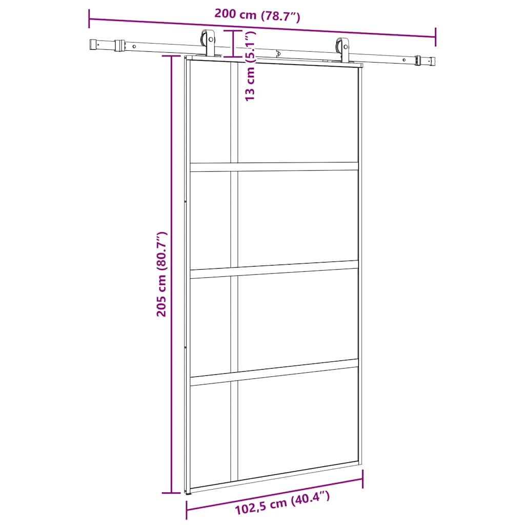 Sliding Door with Hardware Set Black 102.5x205 cm Tempered Glass
